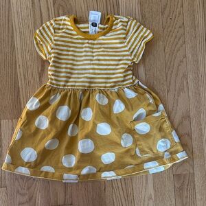 Yellow and White Striped and Polka Dot Kids Dress